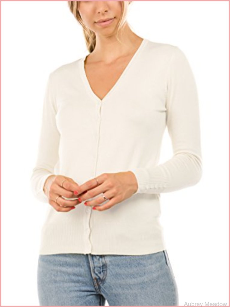 Women's Long Sleeve V-Neck Cardigan With Decorative Buttons, Nylon